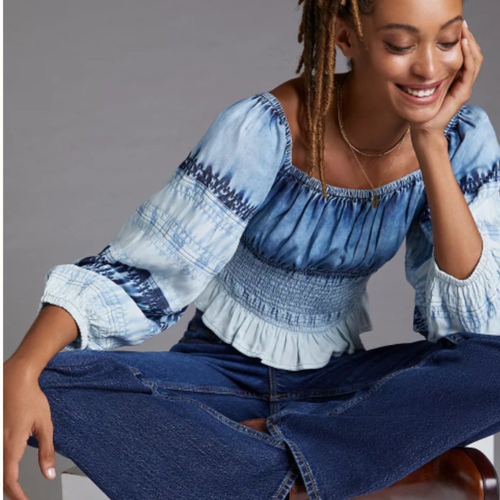 Pilcro Smocked Chambray Blouse